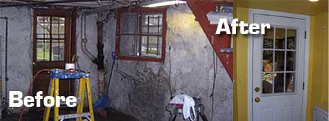 Before and after photos of basement remodel done in Washington DC in home on Wisconsin Avenue
